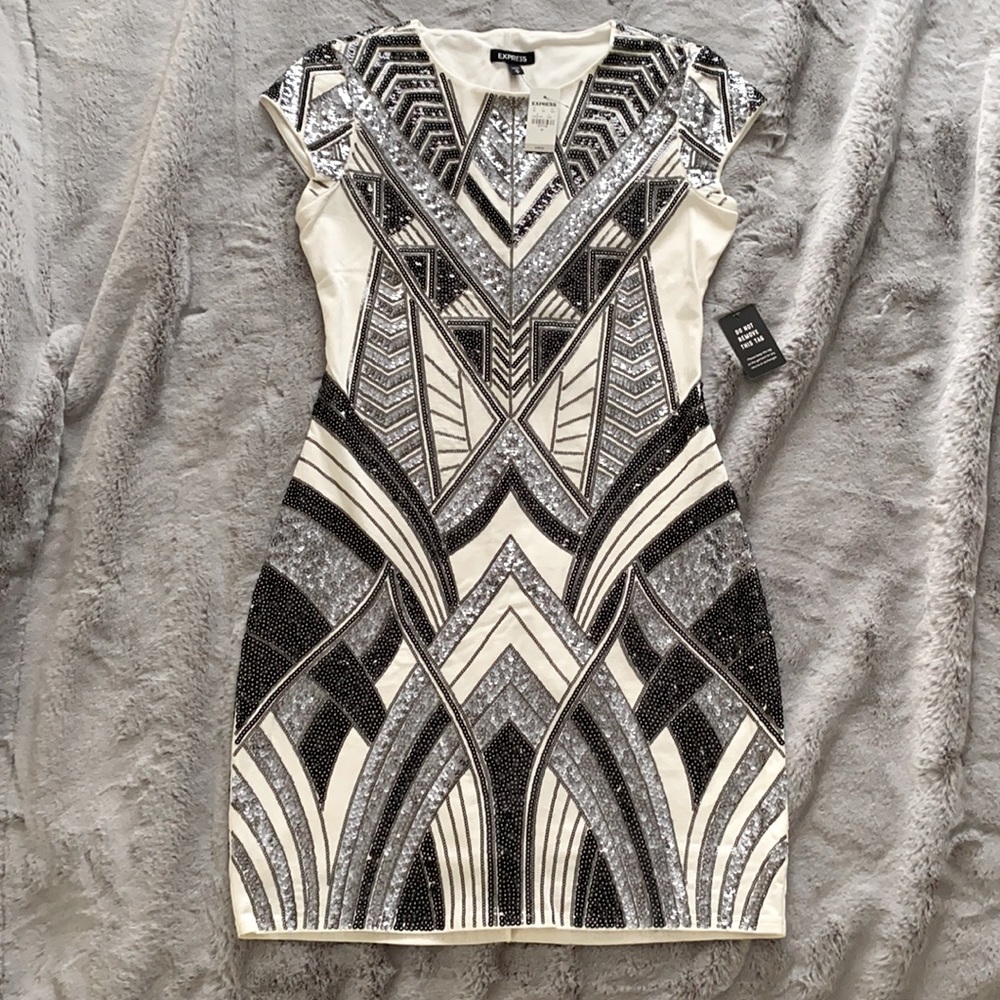 Sold on FB! Express Sequin Embellished Cap Sleeve Mini Bodycon